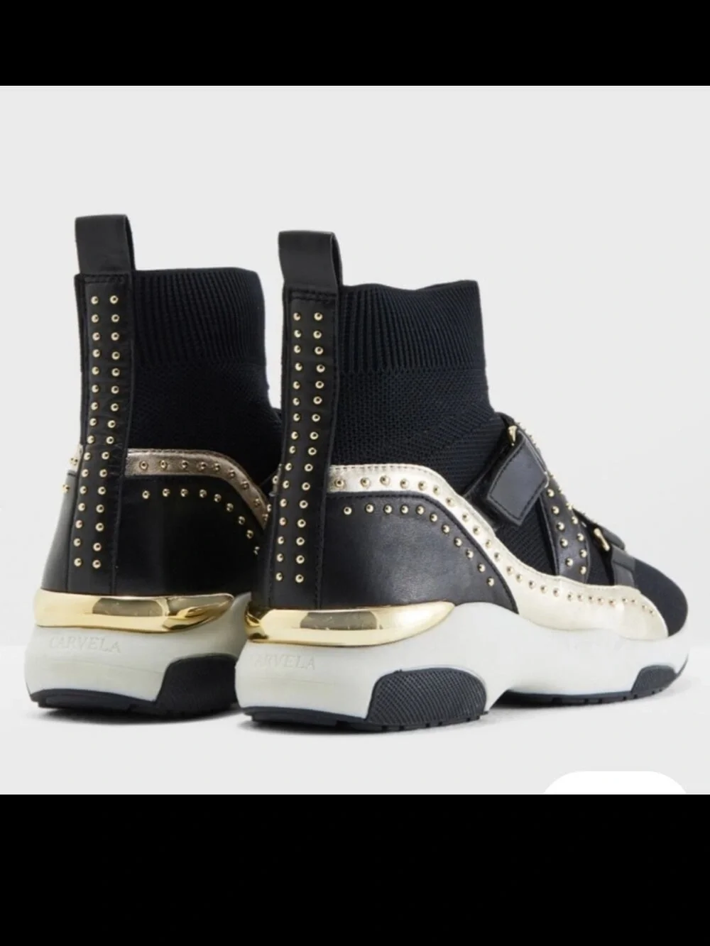 CARVELA Black Kurt Geiger Listen High Top Sock Trainers Studded Buckle Strap 8